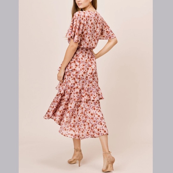 Lovestitch Liliana Ruffle Midi High Low Dress in VintageRose/Auburn - Picture 3 of 8